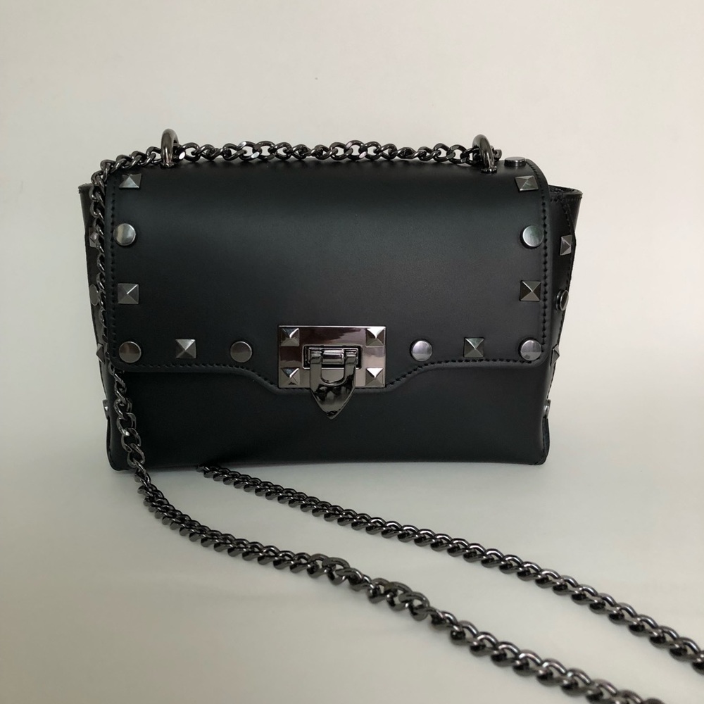 Studded Black Leather Crossbody Bag